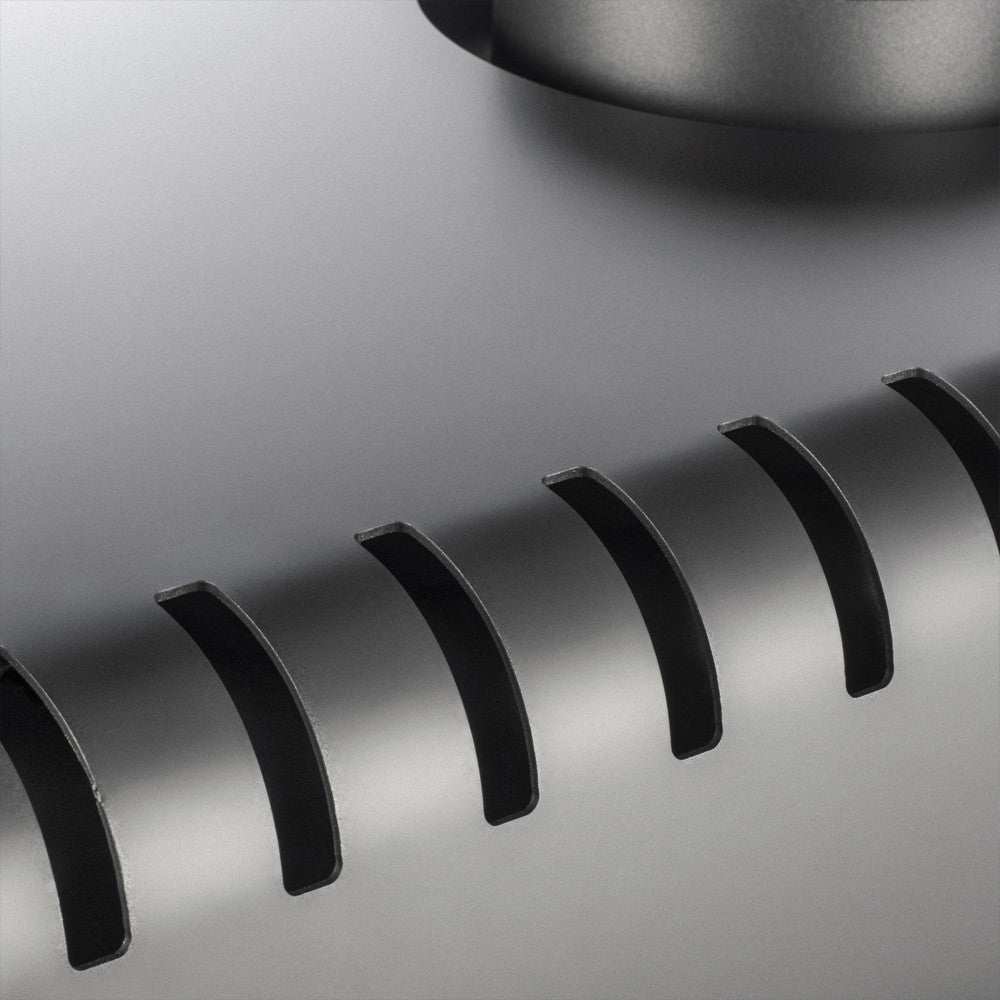 Detalle de parte superior. Estufa a leña Nordic 360 Charcoal.