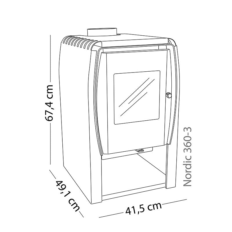 Medidas de Estufa a leña Amesti Nordic 360.