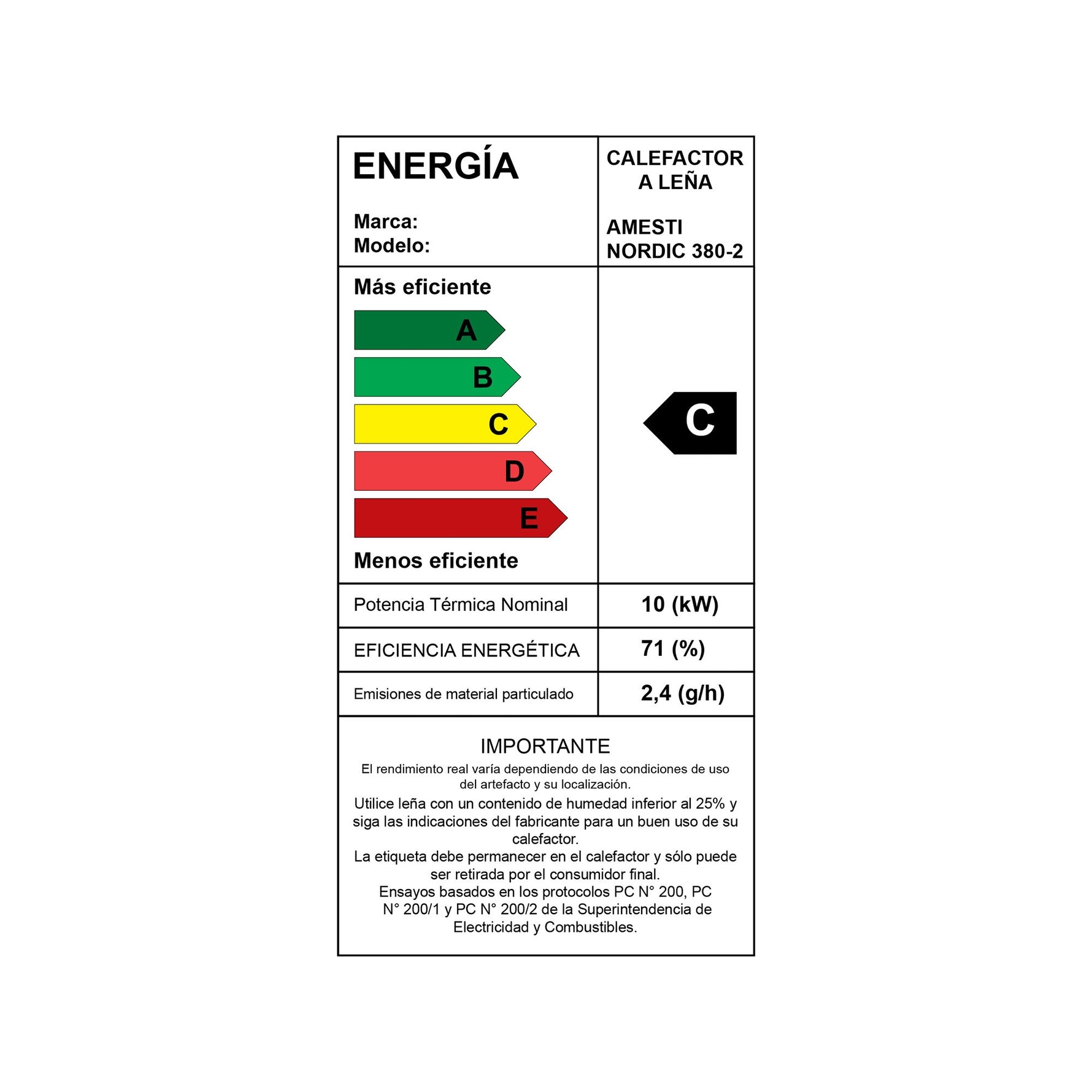 Eficiencia Estufa a Leña Amesti Nordic 380