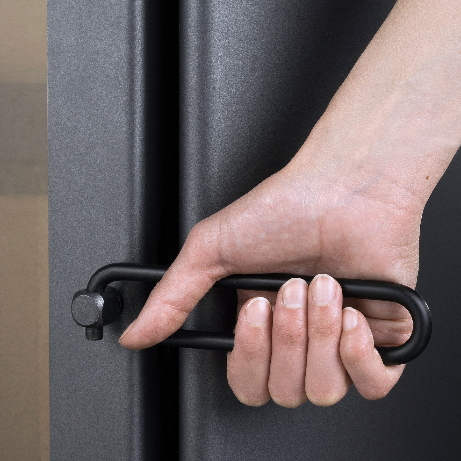 Detalle de la entrada de la puerta con sistema de seguridad. Rondo 450 Design.
