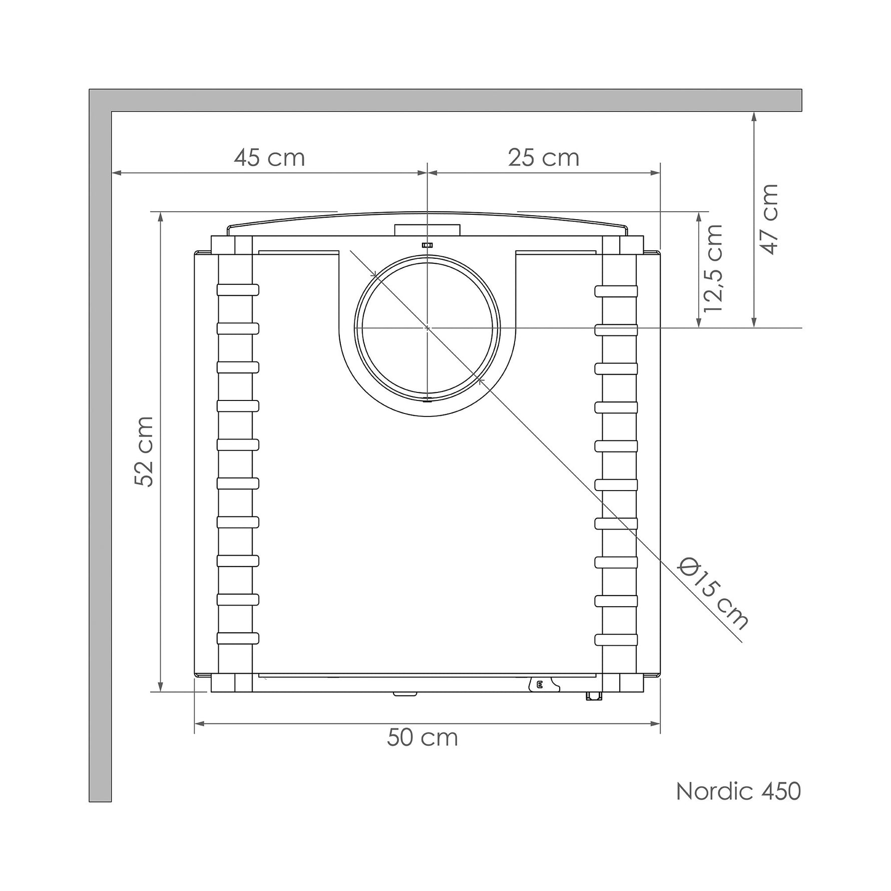 Medidas Estufa a leña Nordic 450 de Amesti.