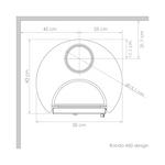 Detalles de medidas de la Estufa de Leña Amesti Rondo 450 Design.