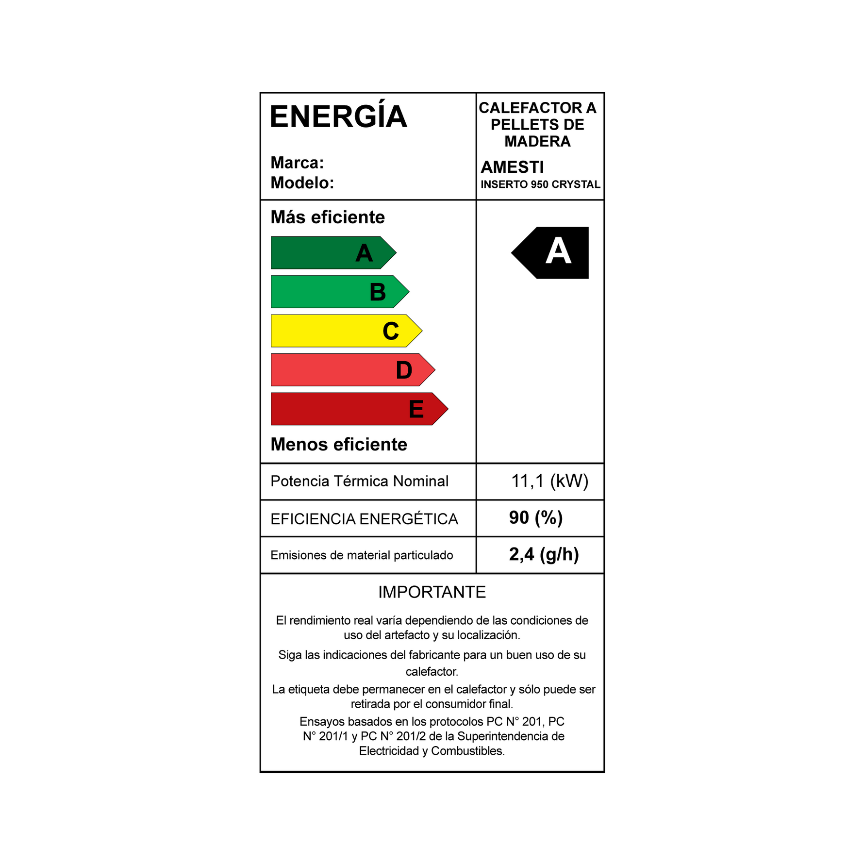 Eficiencia Energética Inserto 950 Crystal - Amesti