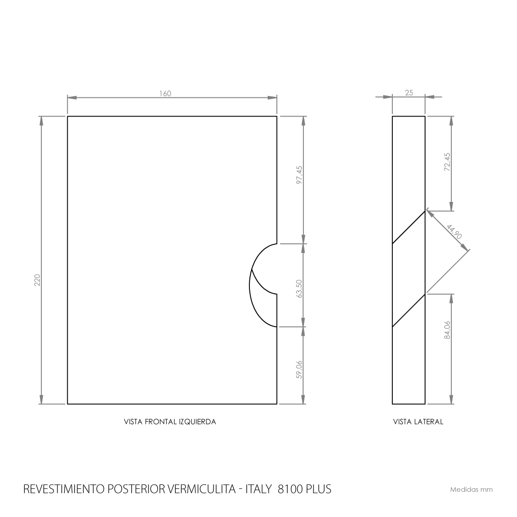 Revestimiento posterior vermiculita Izquierda ITALY 8100 plus