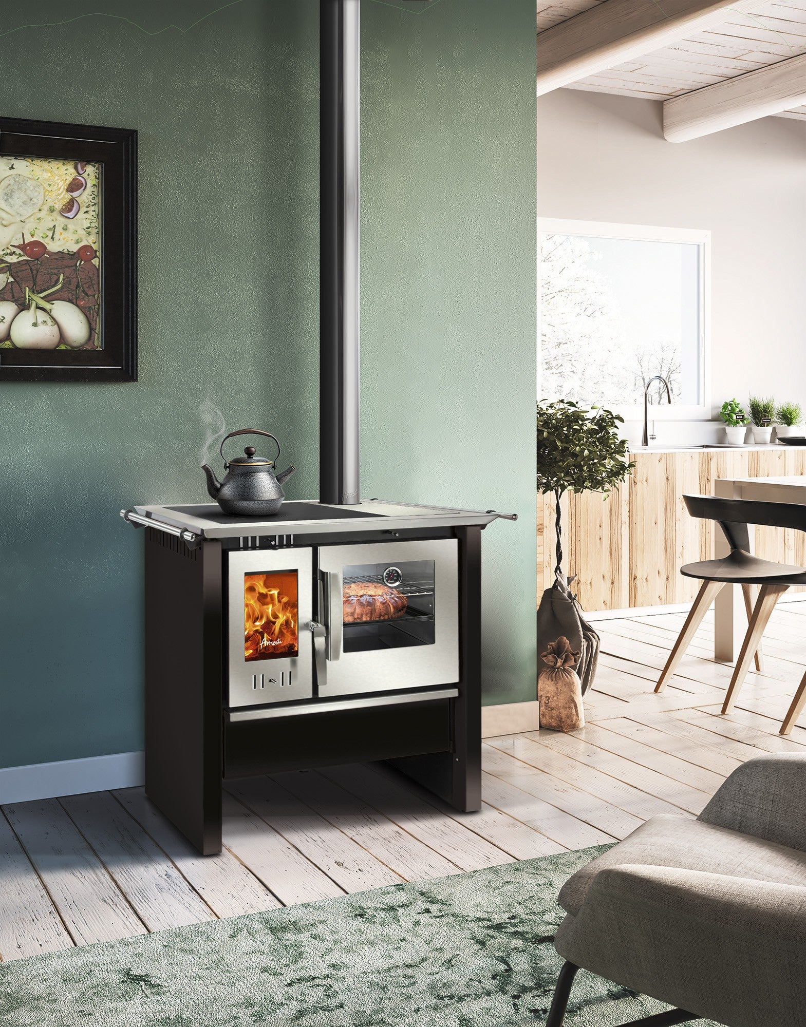 Ambiente Cocina a leña Amesti Allegra negro