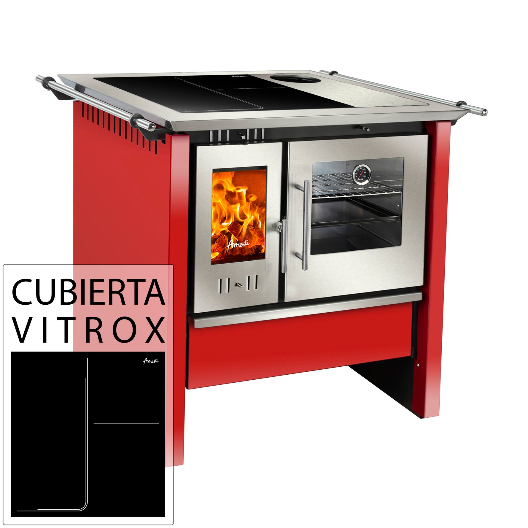 Cocina a leña Amesti Allegra Vitrox rojo - Amesti