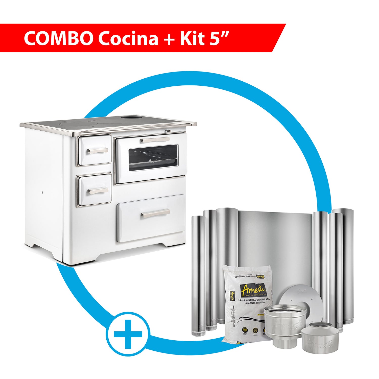 Combo Cocina a leña Angelina + Kit de instalación 5"

