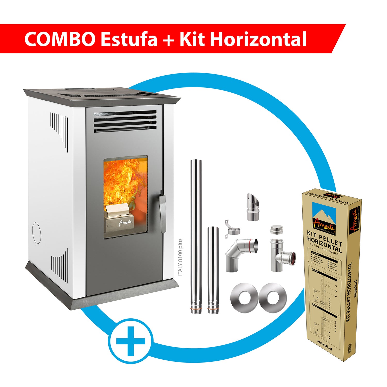 Combo Estufa Italy 8100 Plus + Kit Instalación Horizontal