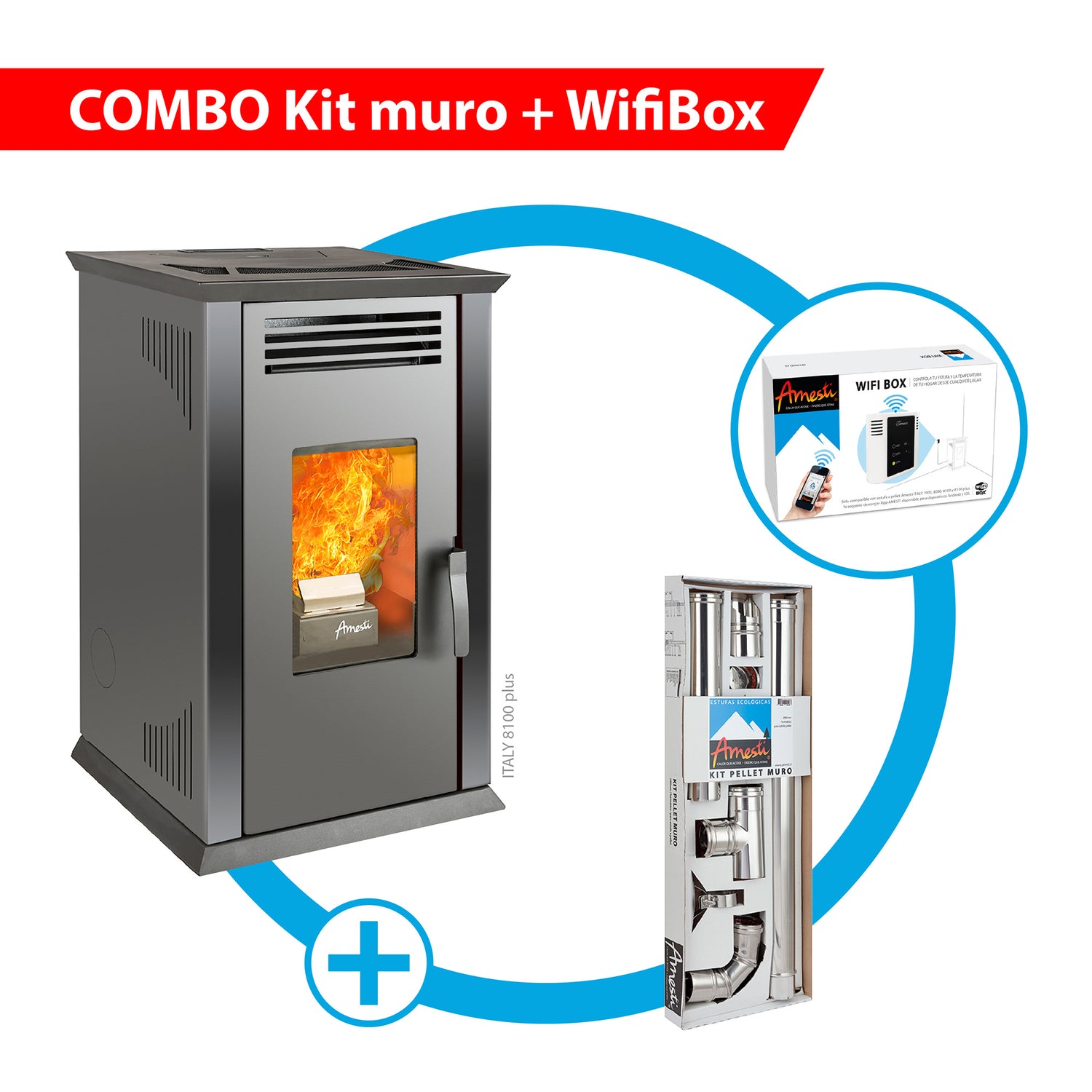 COMBO Estufa Italy 8100 Plus + Kit Muro + WiFi Box