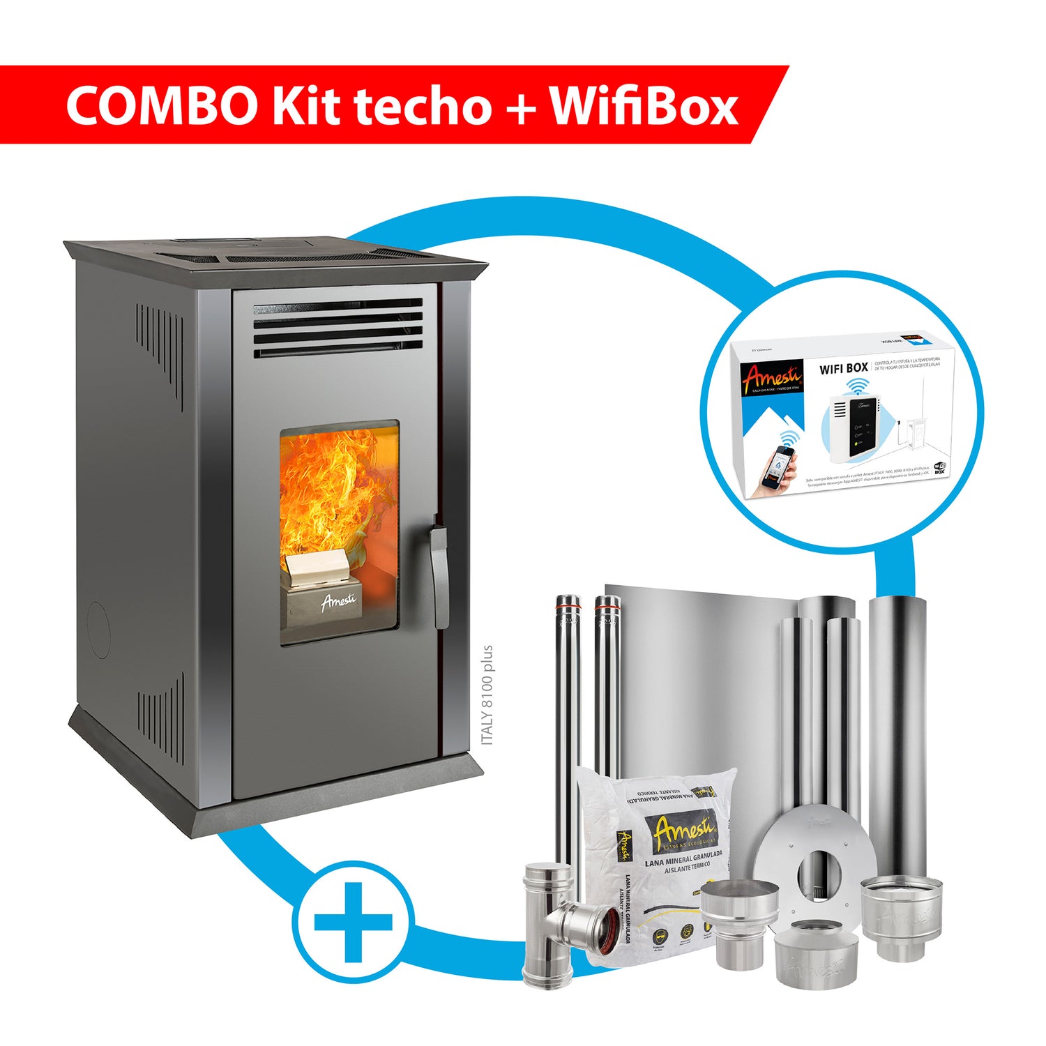 COMBO Estufa Italy 8100 Plus + Kit techo + WiFi Box