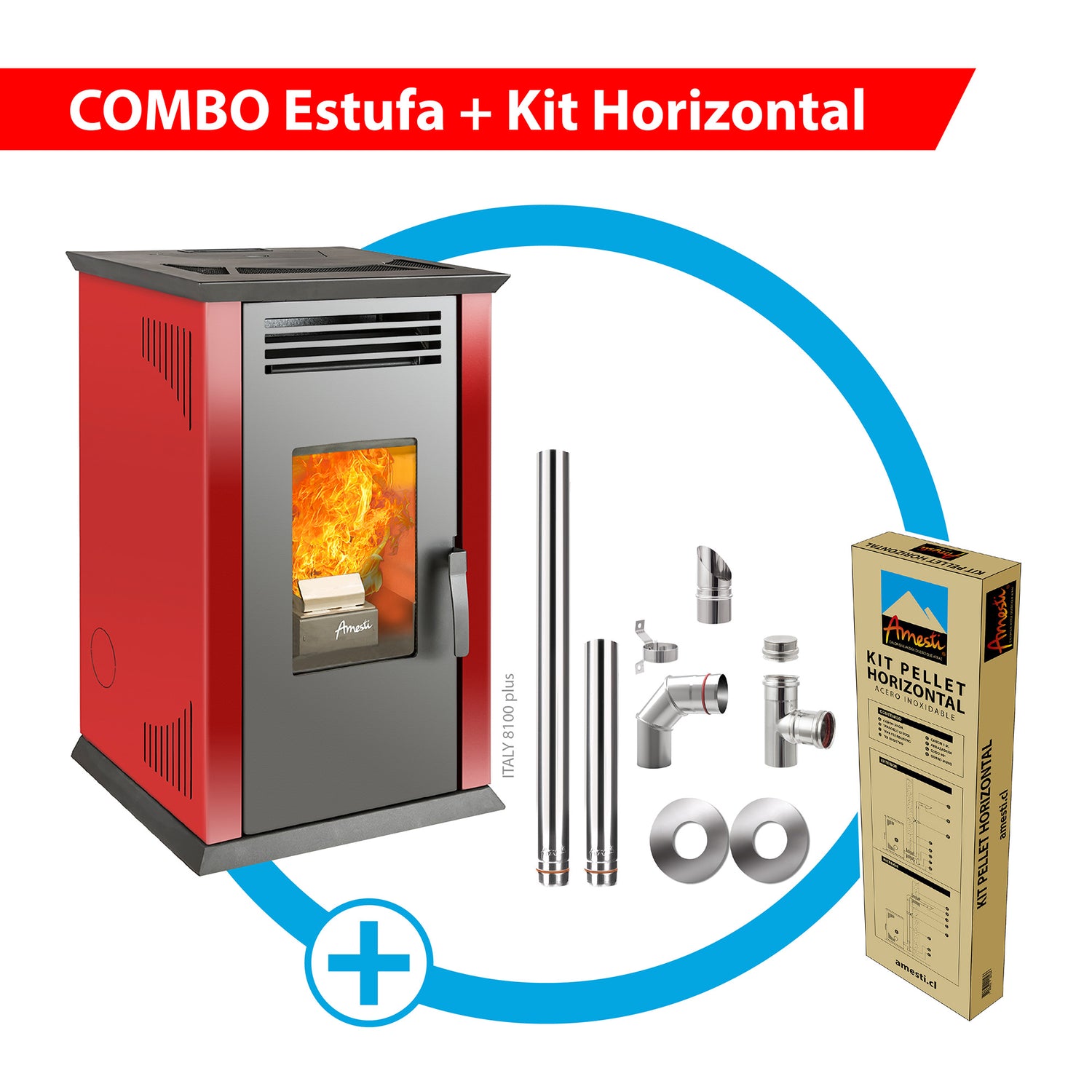 Combo Estufa Italy 8100 Plus + Kit Instalación Horizontal