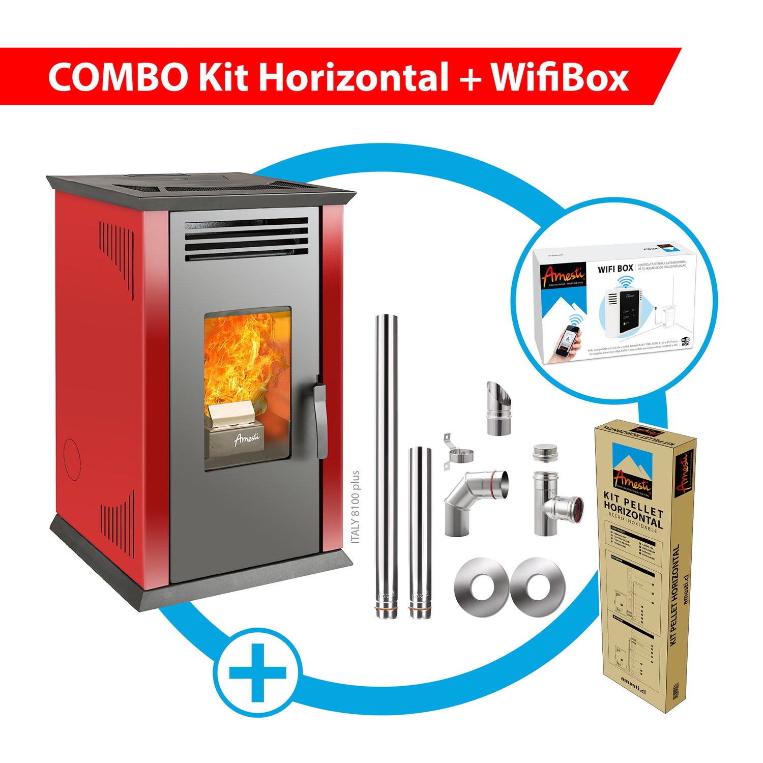 Combo Estufa Italy 8100 Plus + Kit Instalación Horizontal + Wifi Box