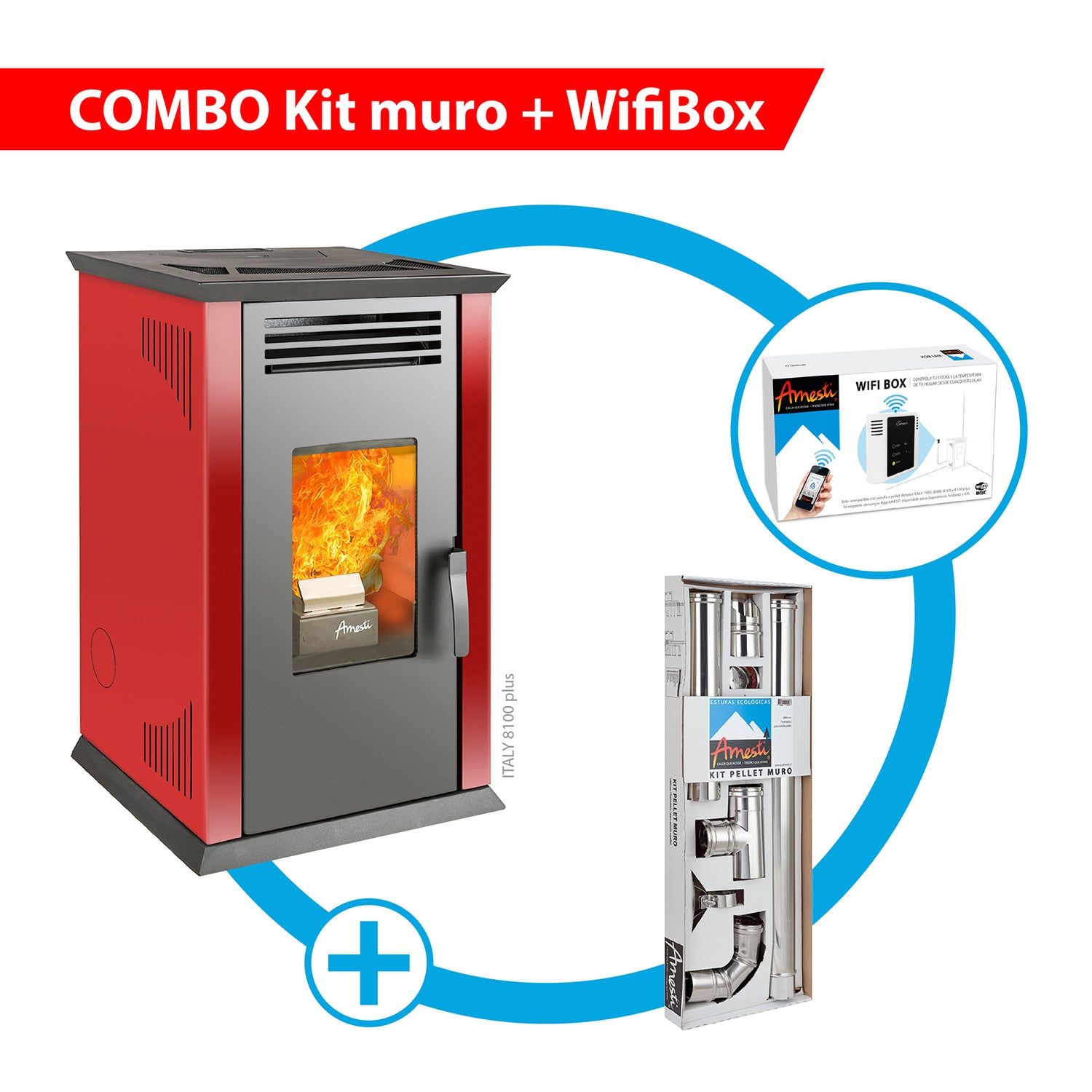 COMBO Estufa Italy 8100 Plus + Kit Muro + WiFi Box