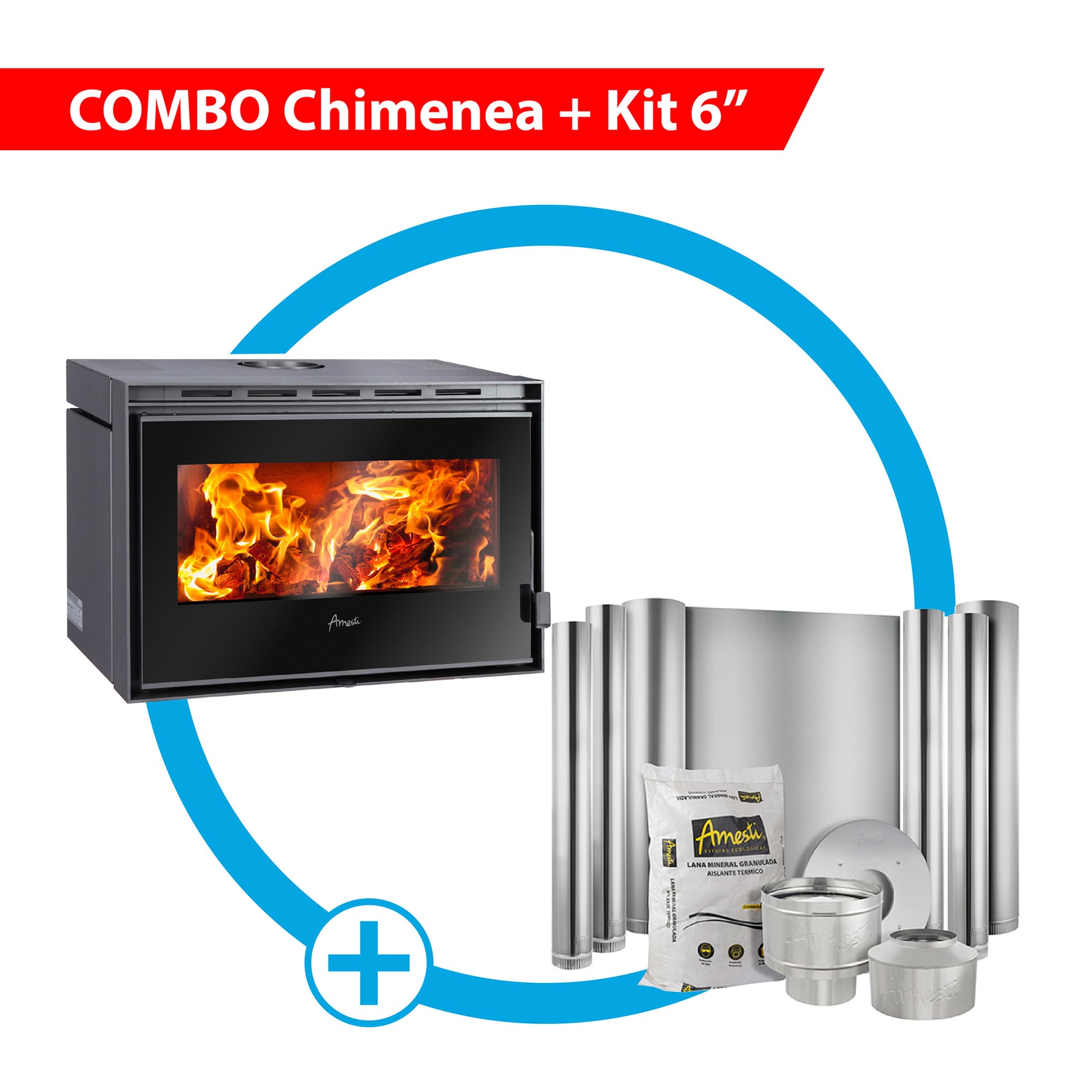 Combo Chimenea Inserto 800 Palladio + Kit de instalación 6"
