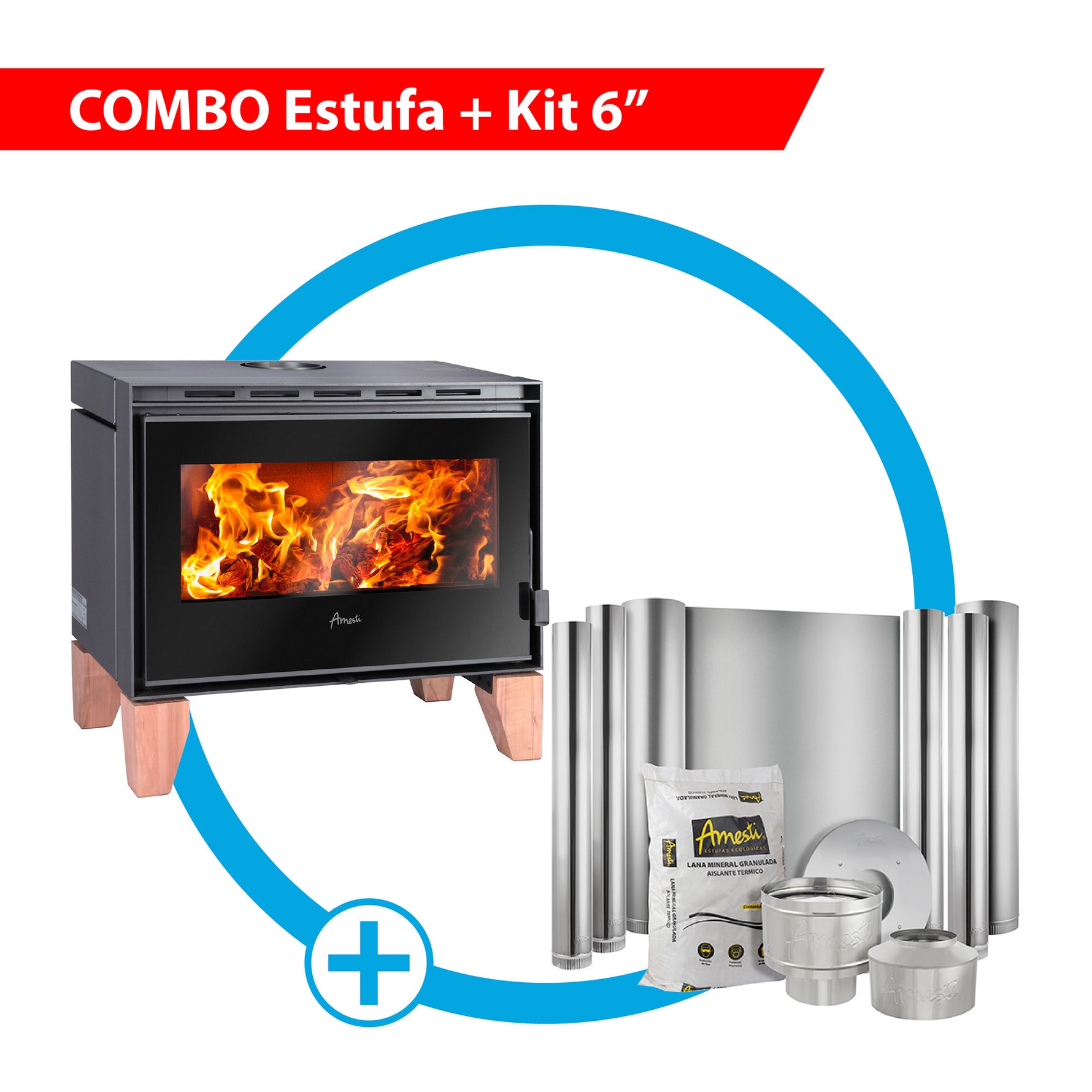 Combo Estufa Palladio Wooden Freestanding + Kit de instalación 6"