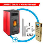 Combo Estufa a pellet Vulcan 10 rojo + Kit de instalación Horizontal