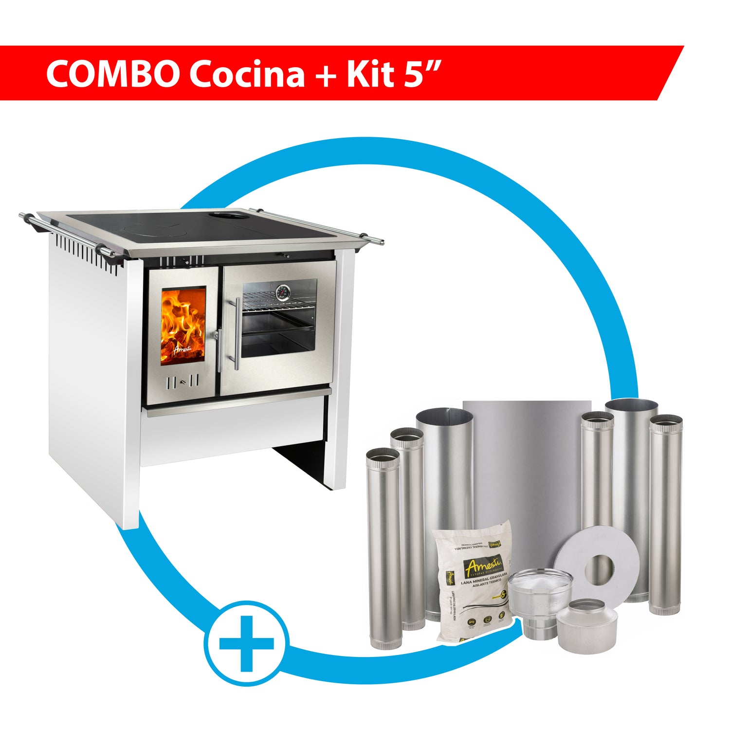 Combo Cocina a leña Allegra inox blanco Amesti
