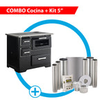 Combo Cocina a leña Angelina negro + Kit de instalación 5" Amesti