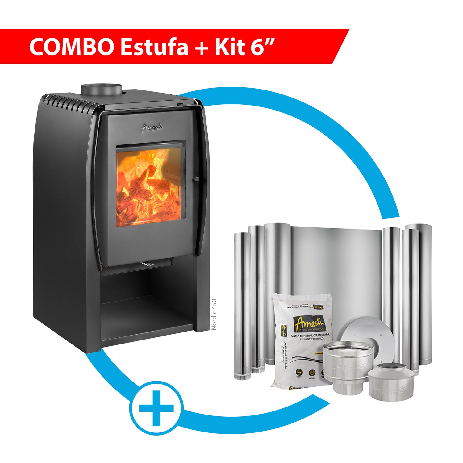 Combo Estufa Nordic 450 + Kit de instalación 6"