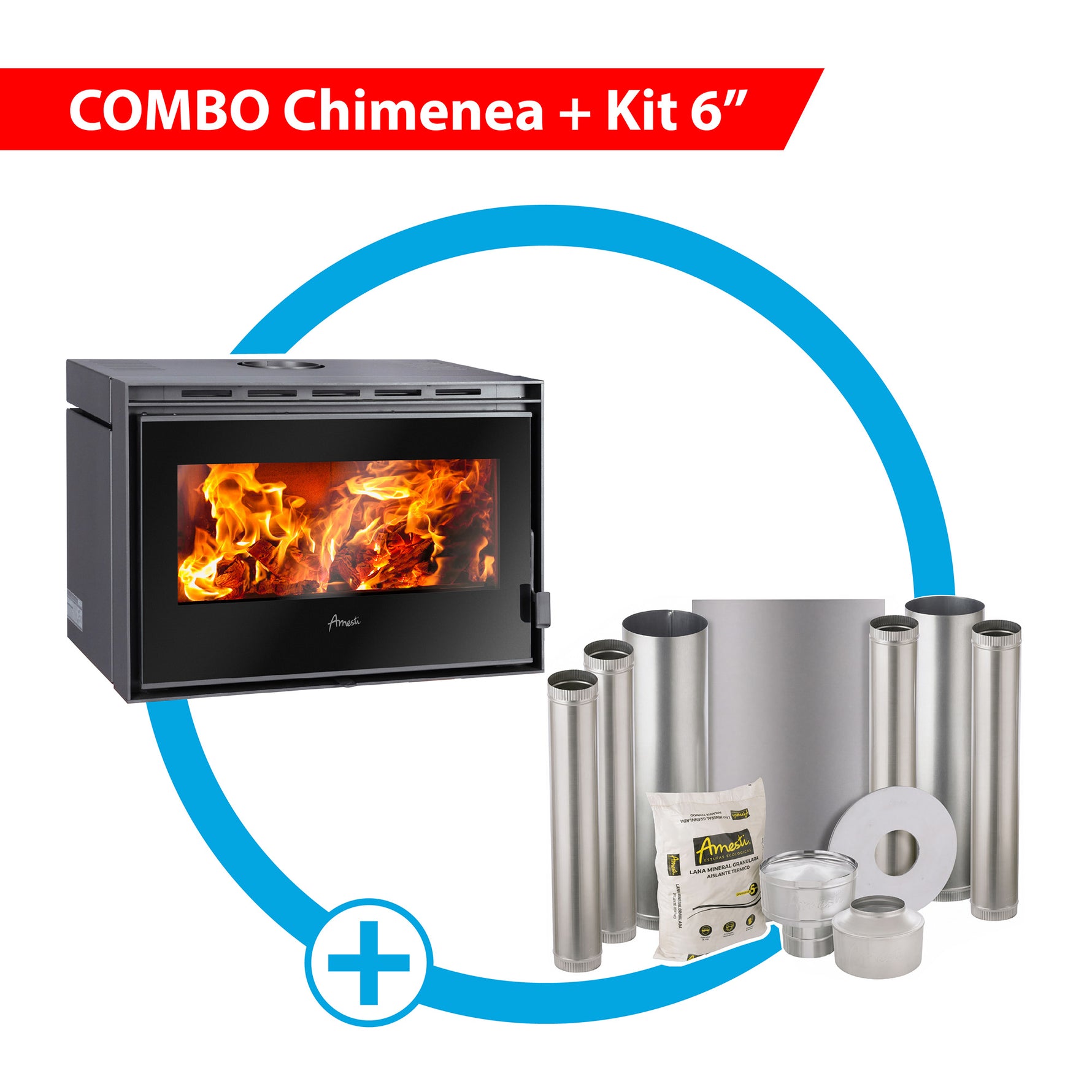 Combo Chimenea Inserto 800 Palladio + Kit de instalación 6" Amesti