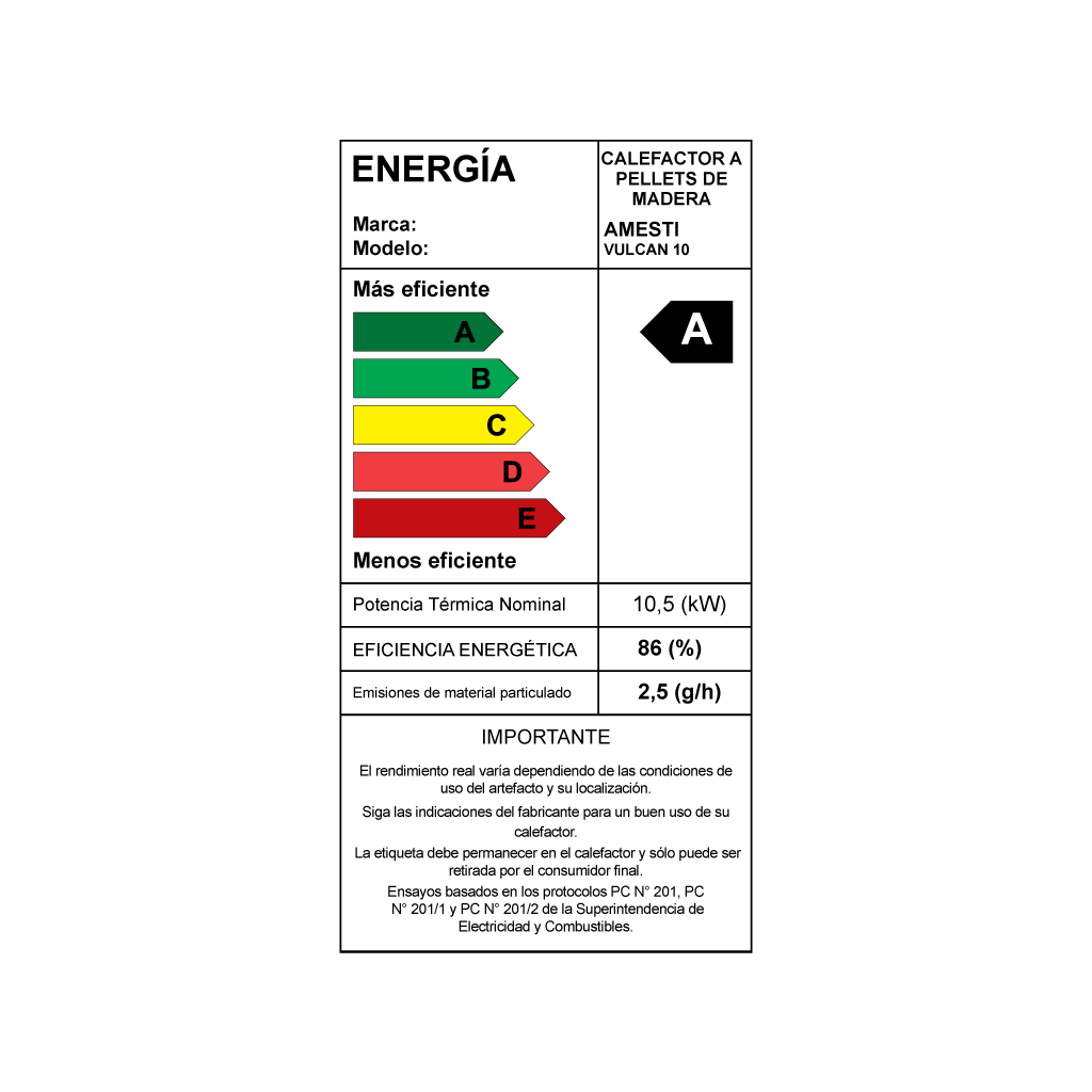 Etiqueta de eficiencia energética, Vulcan 10 Amesti