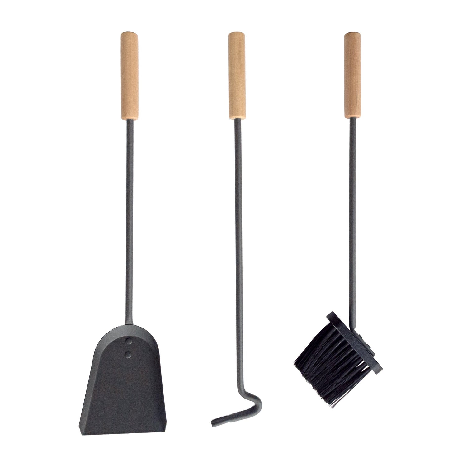 Set de herramientas Z para chimenea, estufa y cocina a leña, con mangos de madera y soporte metálico gris
