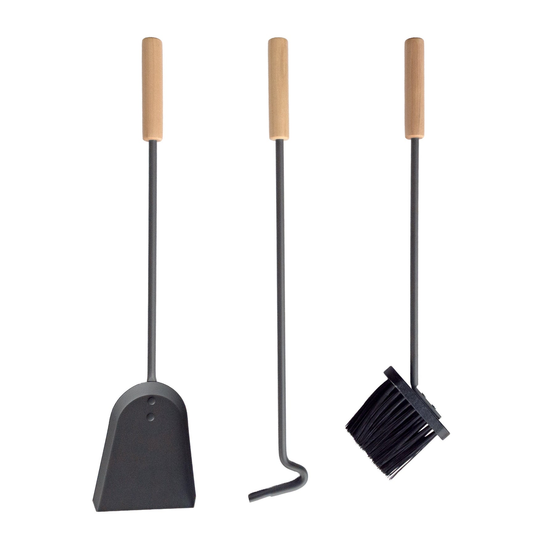 Set de herramientas Z para chimenea, estufa y cocina a leña, con mangos de madera y soporte metálico gris